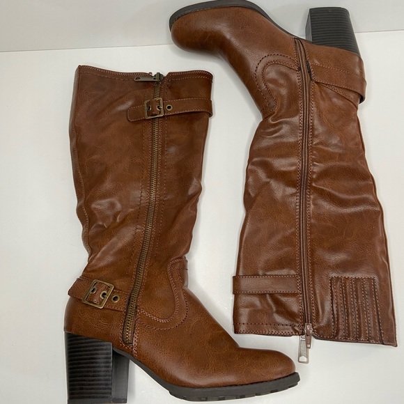 Boots Brown Knee High Womens White Mountain Dover Harness Cognac Size 10 - Picture 5 of 12